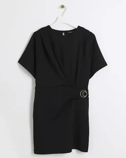 River Island wrap buckle t-shirt mini dress Black Fashion