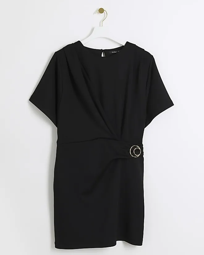 River Island wrap buckle t-shirt mini dress Black Fashion