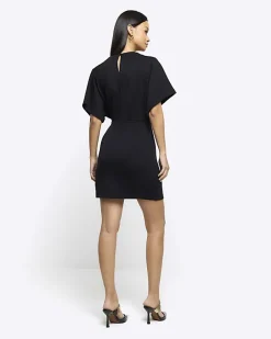 River Island wrap buckle t-shirt mini dress Black Fashion