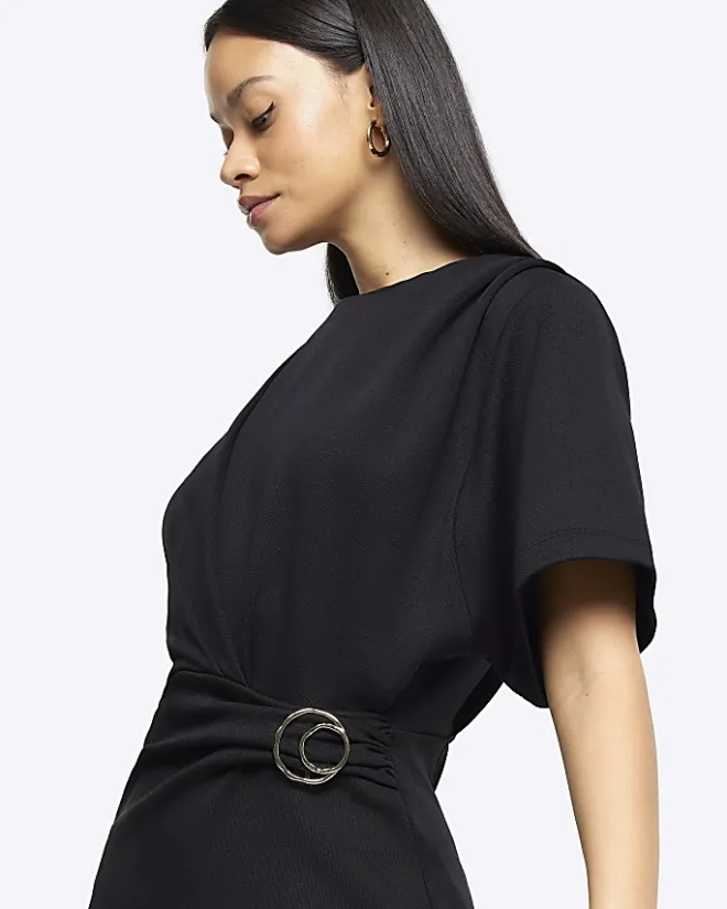 River Island wrap buckle t-shirt mini dress Black Fashion