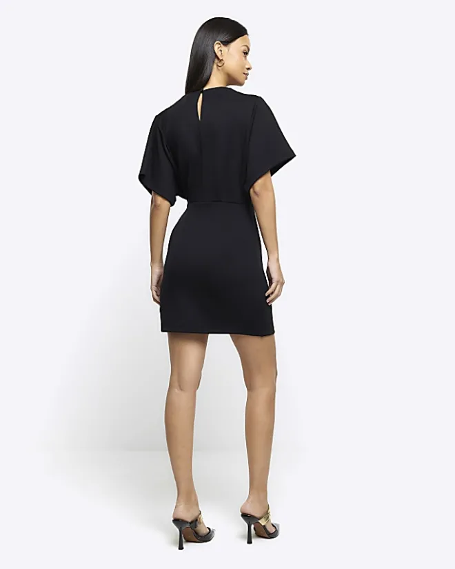River Island wrap buckle t-shirt mini dress Black Fashion
