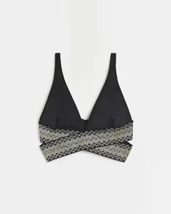 River Island wrap plunge bikini top Black Clearance