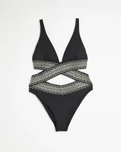 River Island wrap swimsuit Black Hot
