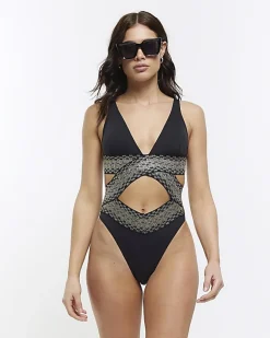 River Island wrap swimsuit Black Hot