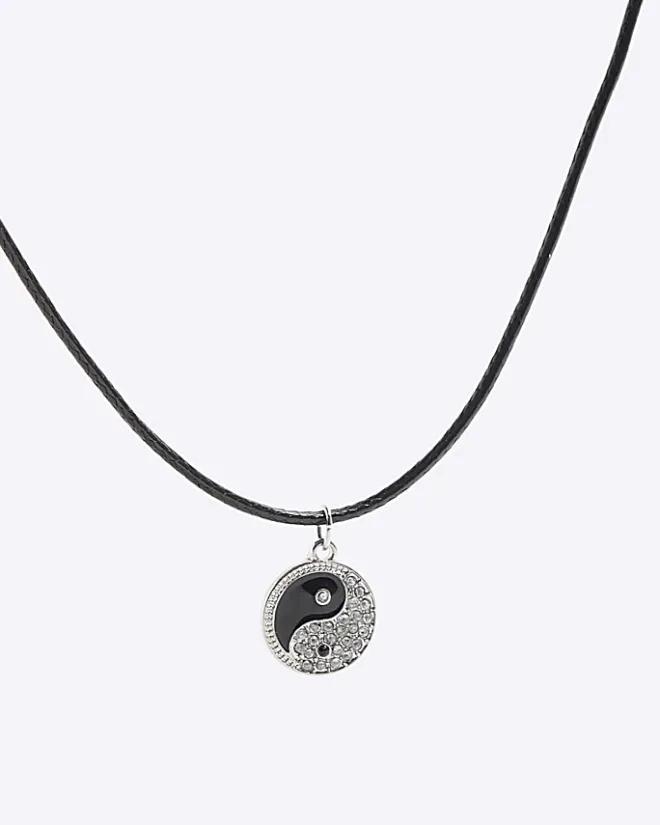 River Island Ying Yang Necklace Black Clearance