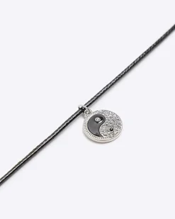 River Island Ying Yang Necklace Black Clearance