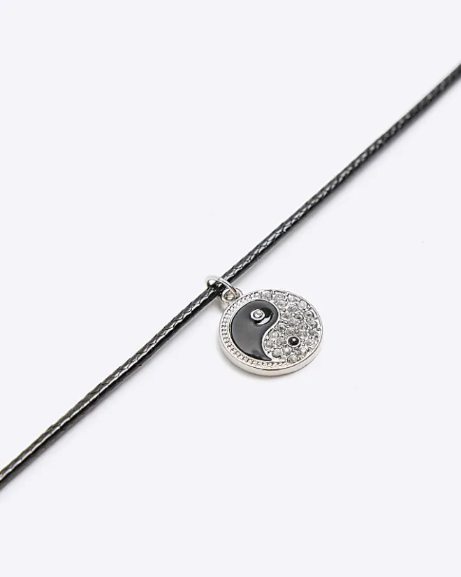 River Island Ying Yang Necklace Black Clearance