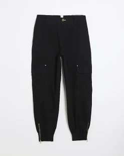 River Island zip cuffed cargo trousers Black Fashion