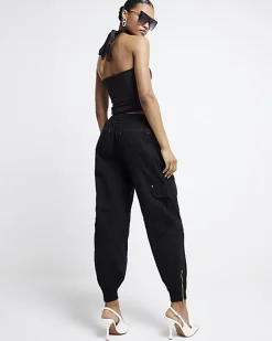 River Island zip cuffed cargo trousers Black Fashion