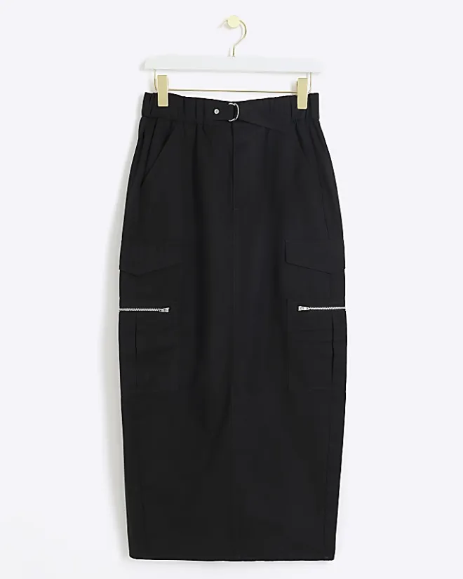 River Island zip pencil midi skirt Black New