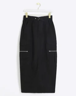 River Island zip pencil midi skirt Black New