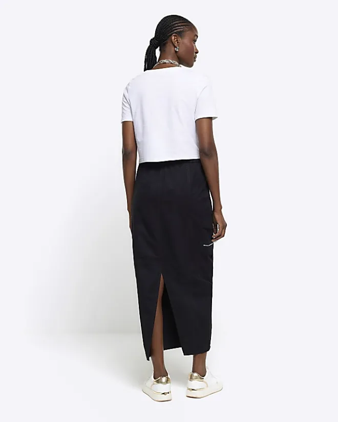 River Island zip pencil midi skirt Black New