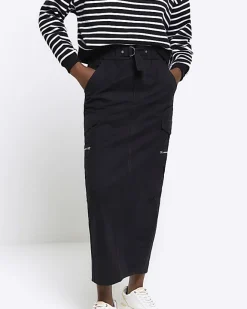 River Island zip pencil midi skirt Black New