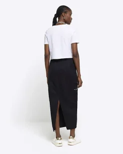 River Island zip pencil midi skirt Black New