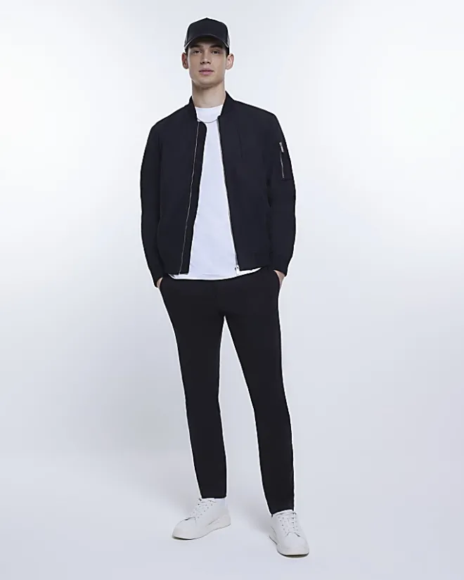 River Island zip through bomber jacket Black New