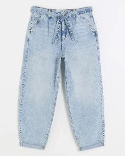 River Island belted relaxed straight jeans Blue Online