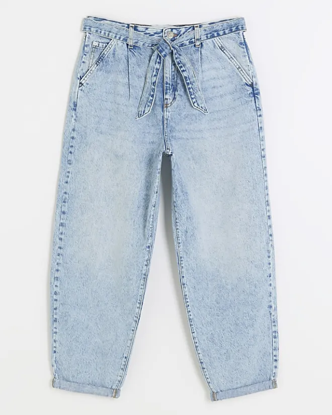 River Island belted relaxed straight jeans Blue Online