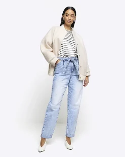 River Island belted relaxed straight jeans Blue Online