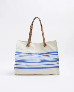 River Island canvas stripe shopper bag Blue Discount