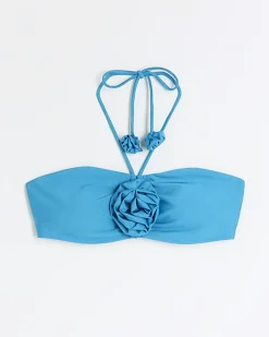 River Island corsage halter bikini top Blue Outlet