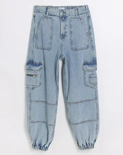 River Island cuffed cargo jeans Blue Fashion