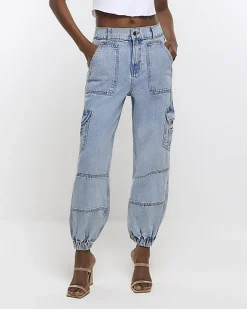 River Island cuffed cargo jeans Blue Fashion