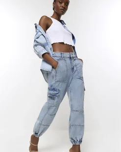 River Island cuffed cargo jeans Blue Fashion