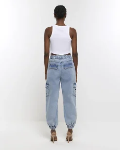 River Island cuffed cargo jeans Blue Fashion