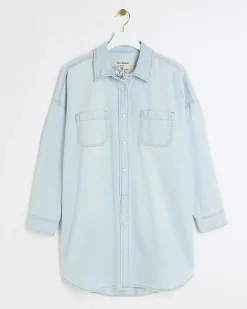 River Island denim oversized mini shirt dress Blue Best