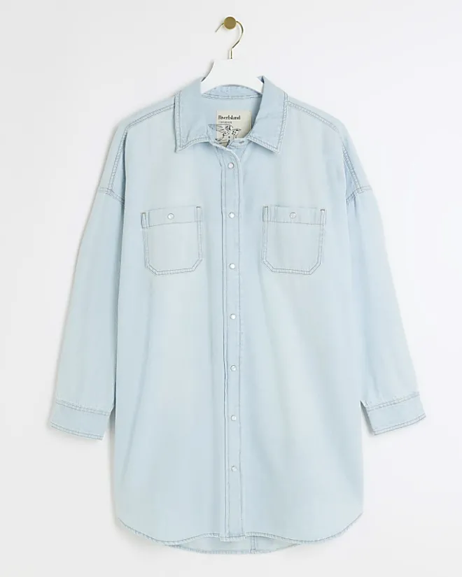 River Island denim oversized mini shirt dress Blue Best