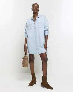River Island denim oversized mini shirt dress Blue Best