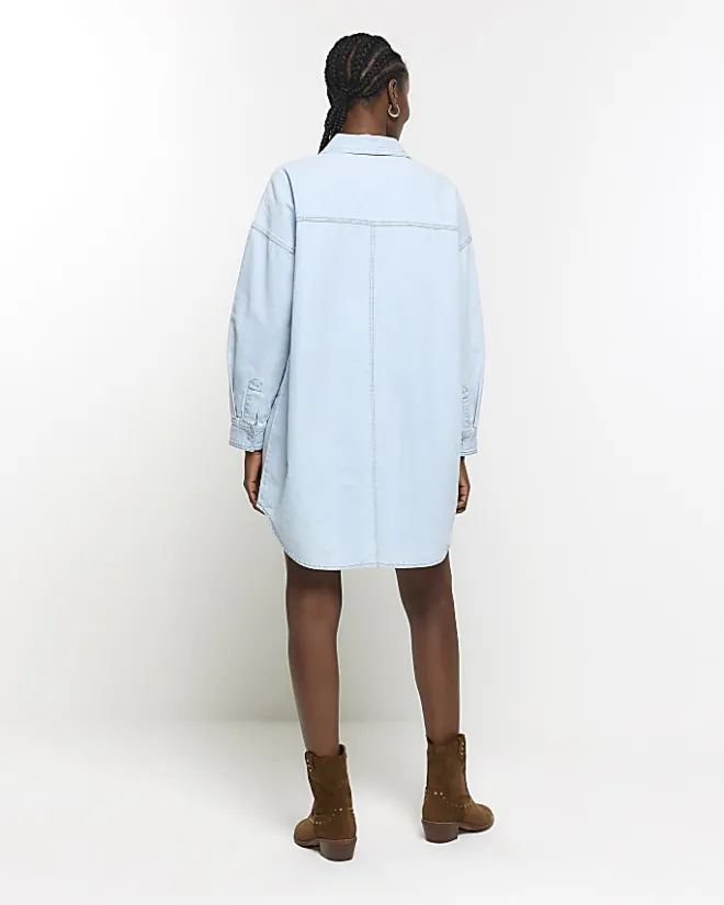 River Island denim oversized mini shirt dress Blue Best