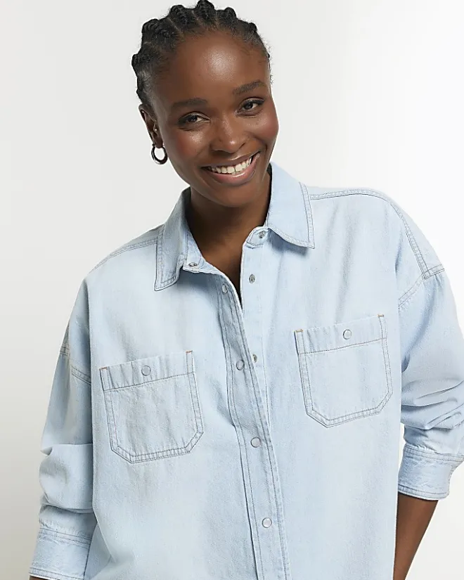 River Island denim oversized mini shirt dress Blue Best