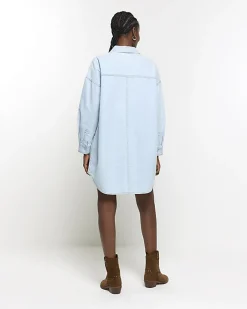 River Island denim oversized mini shirt dress Blue Best