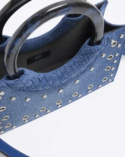 River Island denim studded cross body bag Blue Hot