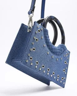 River Island denim studded cross body bag Blue Hot
