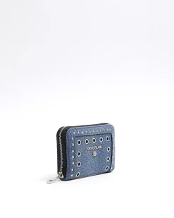 River Island denim studded purse Blue New