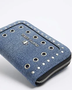 River Island denim studded purse Blue New