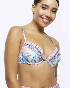River Island diamante balconette bikini top Blue Best