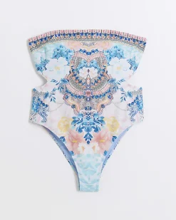 River Island diamante bandeau swimsuit Blue Hot