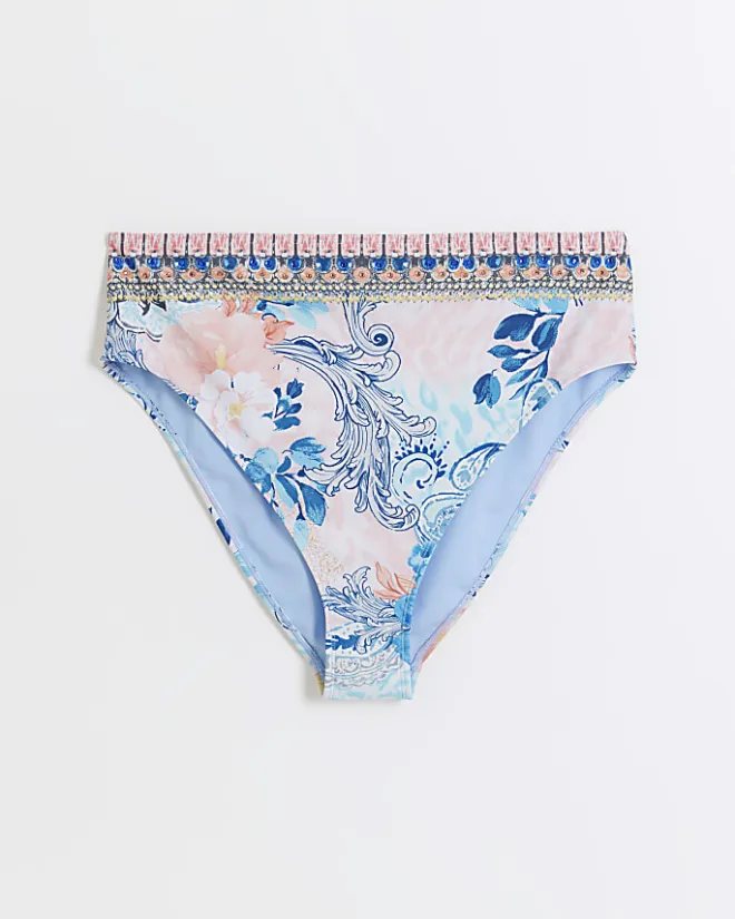 River Island diamante high waisted bikini bottoms Blue Best