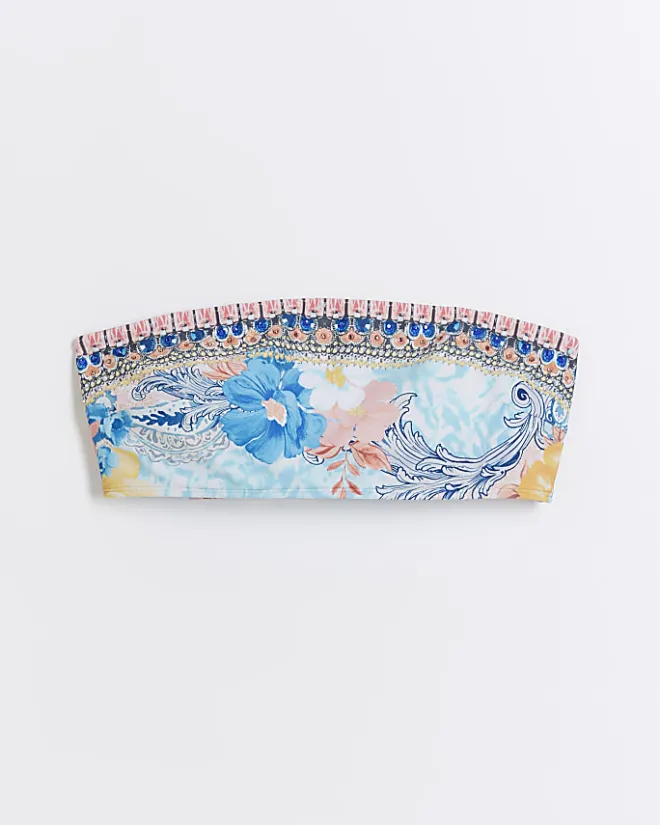 River Island embellished bandeau bikini top Blue Online