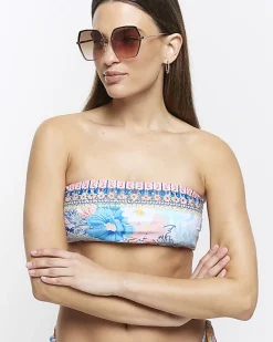 River Island embellished bandeau bikini top Blue Online