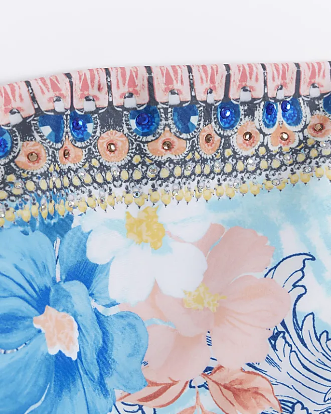 River Island embellished bandeau bikini top Blue Online