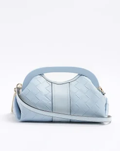 River Island embossed weave clutch bag Blue Discount