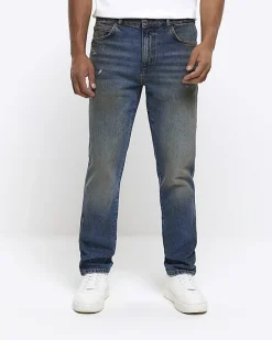 River Island faded tapered fit jeans Blue New