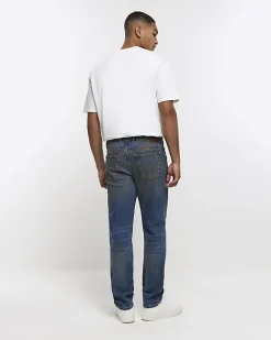 River Island faded tapered fit jeans Blue New