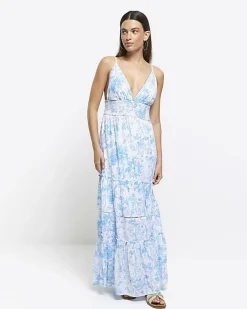 River Island floral beach maxi dress Blue Outlet