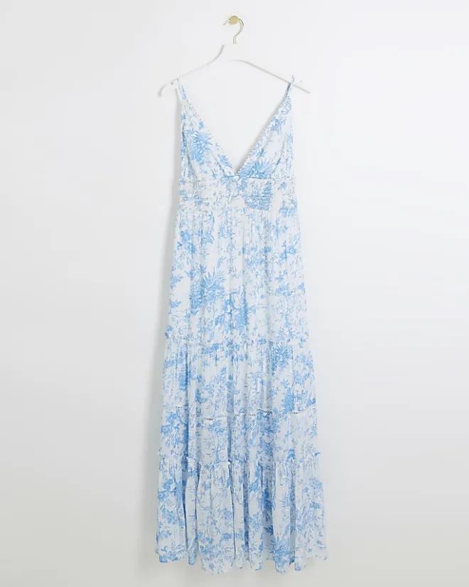 River Island floral beach maxi dress Blue Outlet