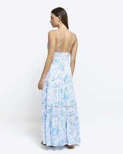 River Island floral beach maxi dress Blue Outlet